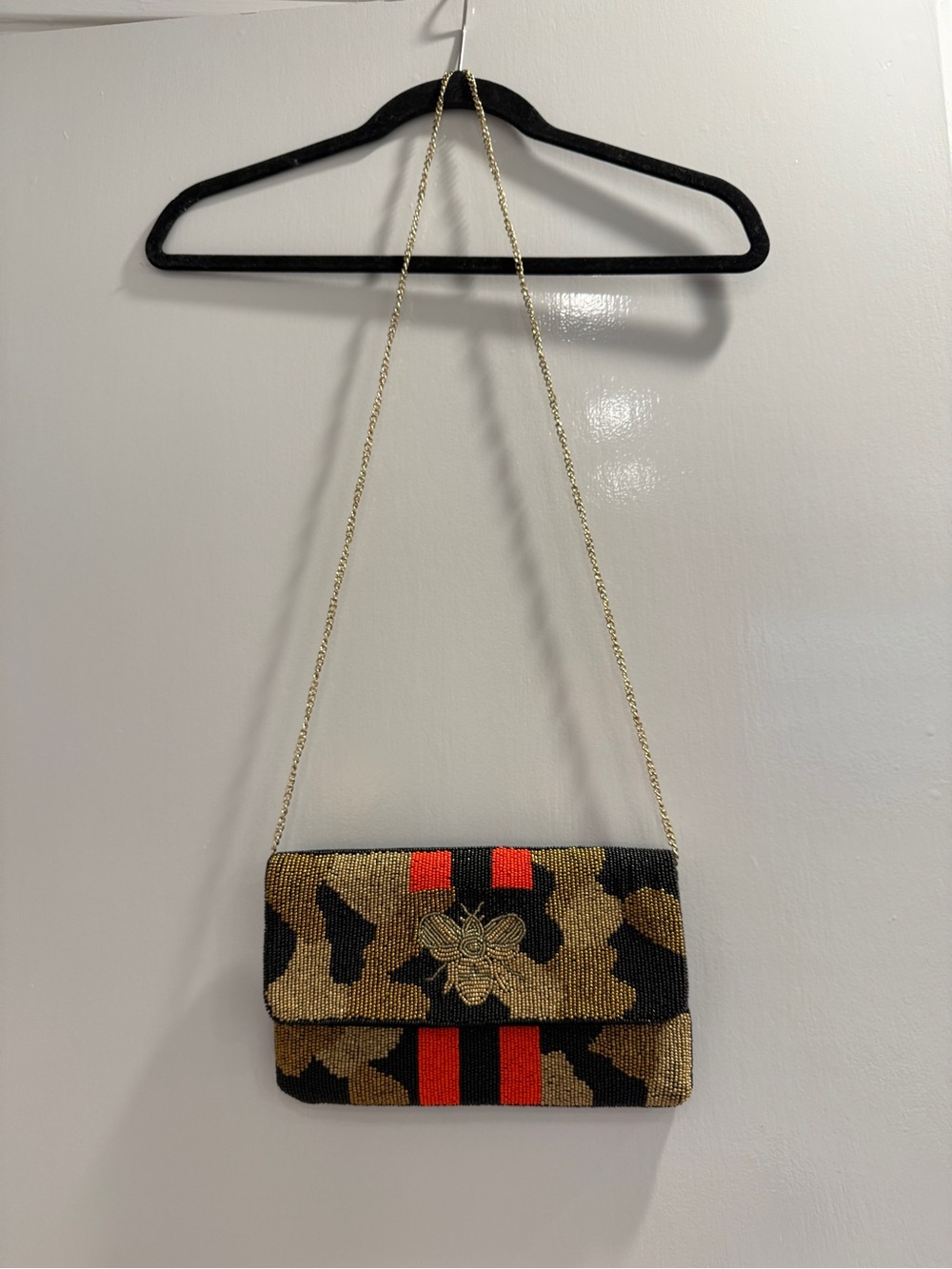 Beaded Bee Embellished Clutch - Brown/Black/Red - Picture 3 of 5